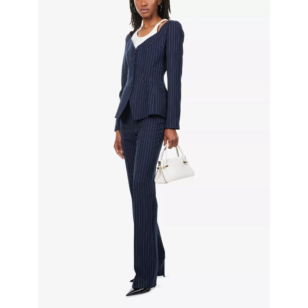 Tierry Mugler Tailored Navy Pinstripe Straight Leg Pants 100 Wool M